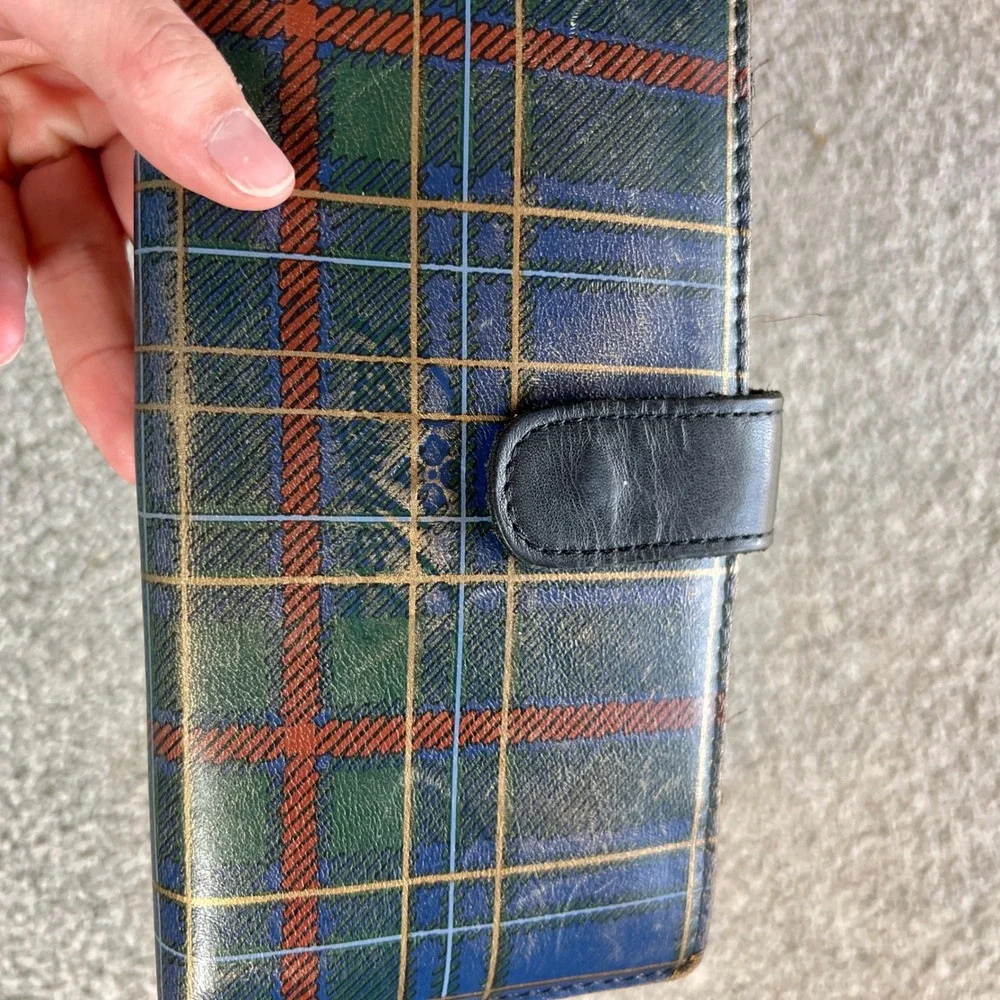 Patricia Nash Plaid Wallet Womens linnet leather Blue Green Tartan Slim Clutch‎